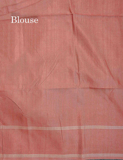 Semi Tussar Saree - Peach Colour Body With Plain Border