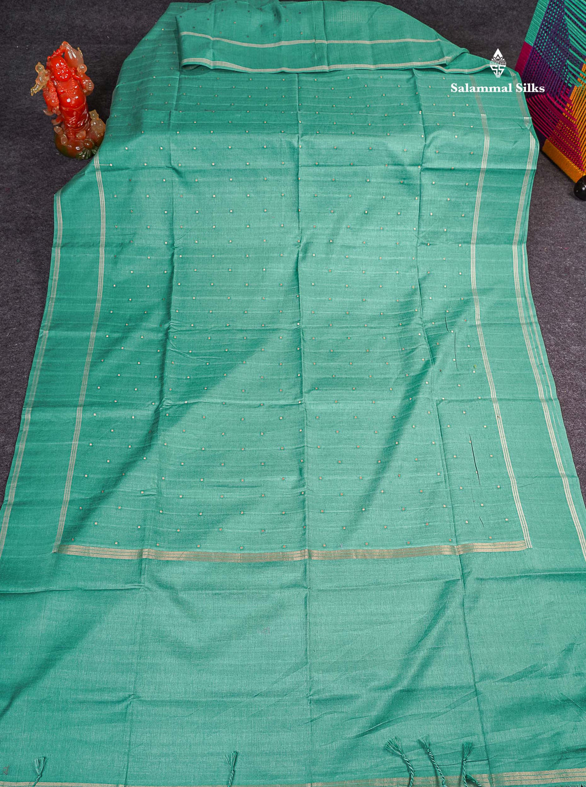 Semi Tussar Saree - Sea Green Colour Body With Plain Border