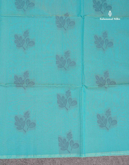 Beautiful Sapphire Blue Fancy Kora Cotton Saree With Blouse