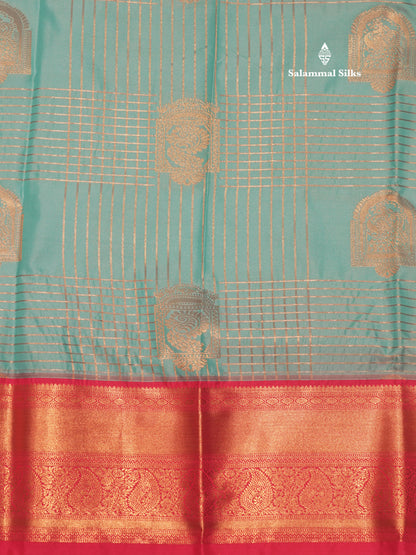 Ice Blue Colour Semi Silk Saree With Contrast Pink Border