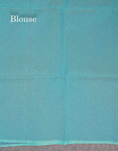 Beautiful Sapphire Blue Fancy Kora Cotton Saree With Blouse