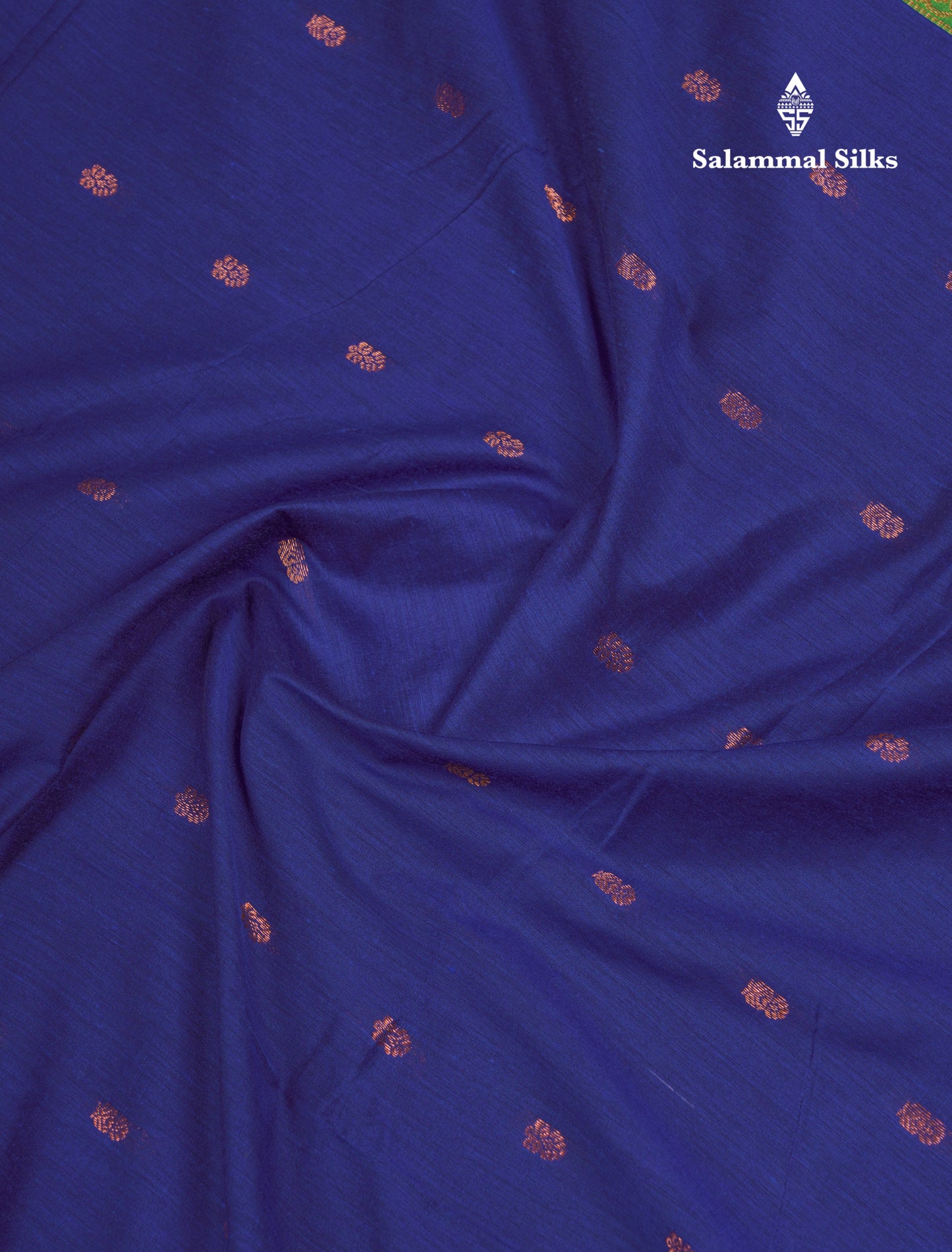 Beautiful Navy Blue Kalyani Cotton Saree With Contrast Parrot Green Blouse