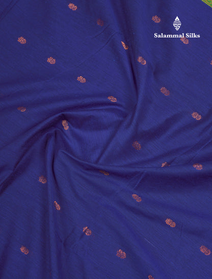 Beautiful Navy Blue Kalyani Cotton Saree With Contrast Parrot Green Blouse