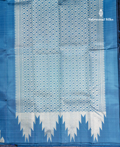 Ramar Blue Plain Pure Kanjivaram Silk Saree With Traditional Temple Border