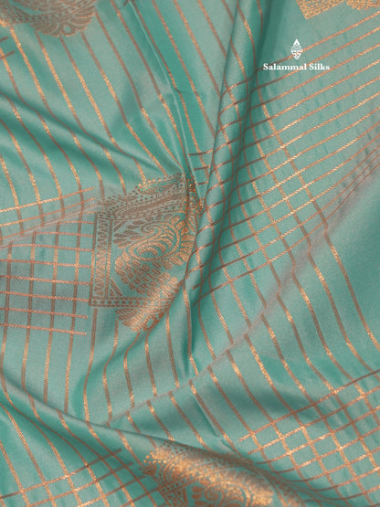 Ice Blue Colour Semi Silk Saree With Contrast Pink Border