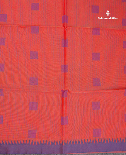 Tomato Red Beautiful Fancy Kora Cotton Saree With Contrast Violet Temple Small Border