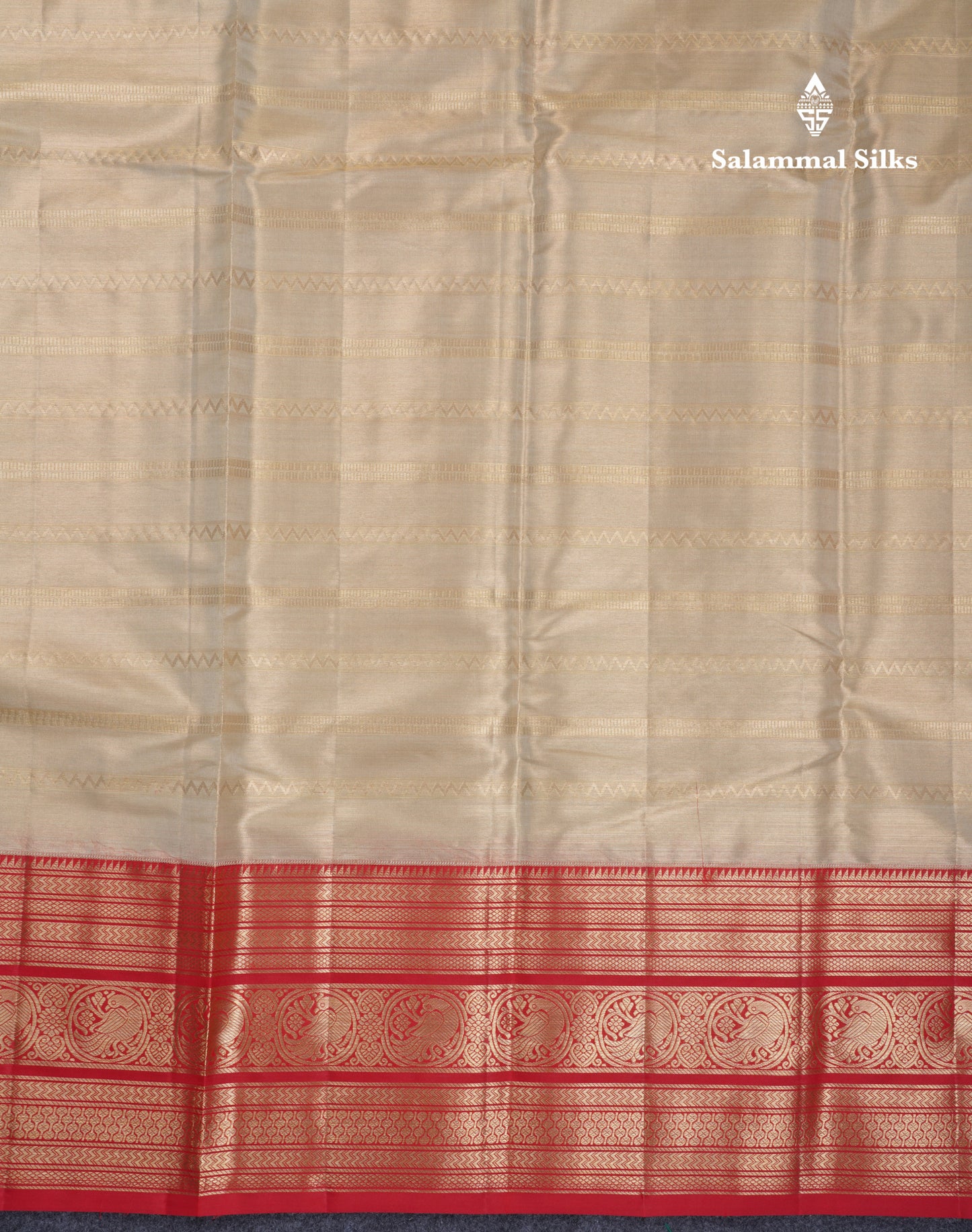Beautiful Beige Tissue Bridal Pure Kanjivaram Silk Saree With Contrast Chilly Red Traditional Border