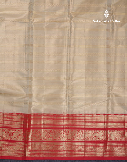 Beautiful Beige Tissue Bridal Pure Kanjivaram Silk Saree With Contrast Chilly Red Traditional Border