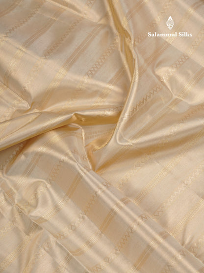 Beautiful Beige Tissue Bridal Pure Kanjivaram Silk Saree With Contrast Chilly Red Traditional Border