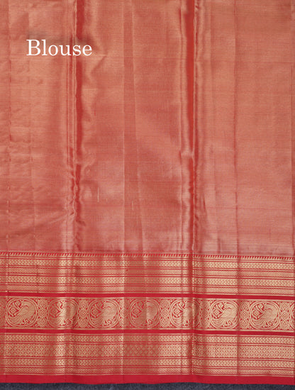 Beautiful Beige Tissue Bridal Pure Kanjivaram Silk Saree With Contrast Chilly Red Traditional Border