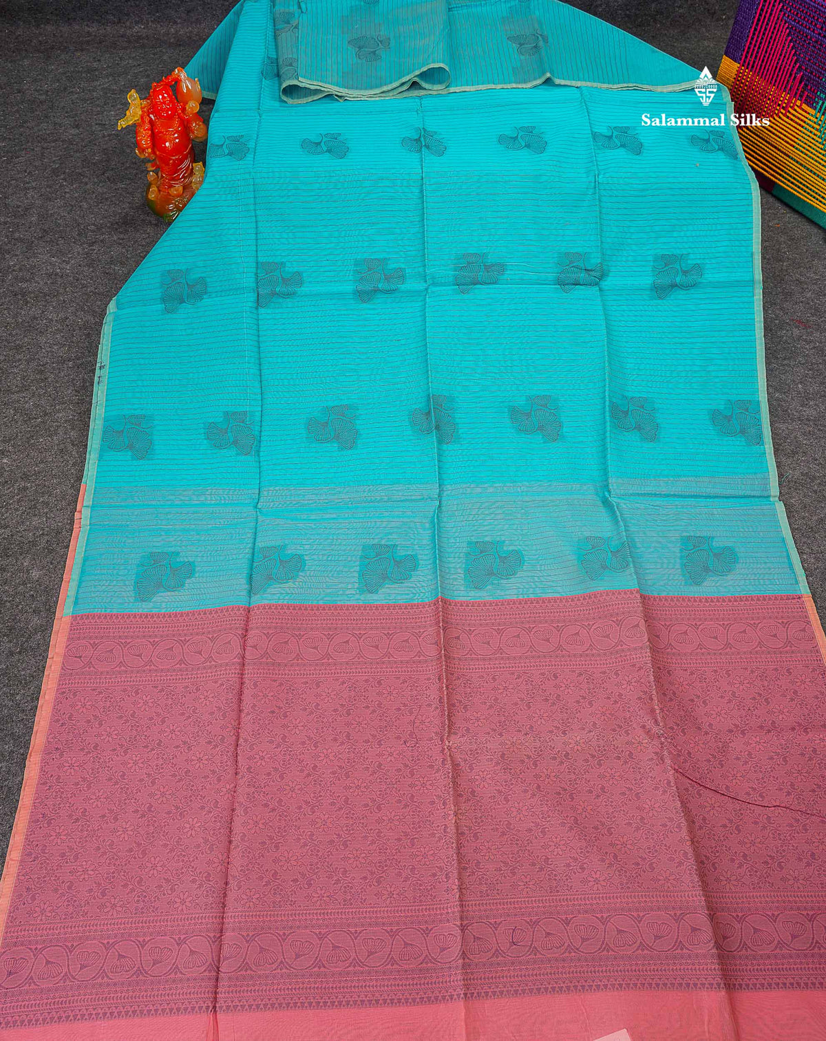 Sky Blue Beautiful Fancy Kora Cotton Saree With Contrast Baby Pink Blouse
