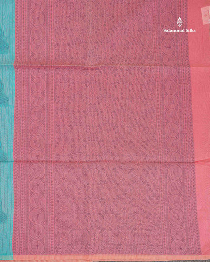 Sky Blue Beautiful Fancy Kora Cotton Saree With Contrast Baby Pink Blouse
