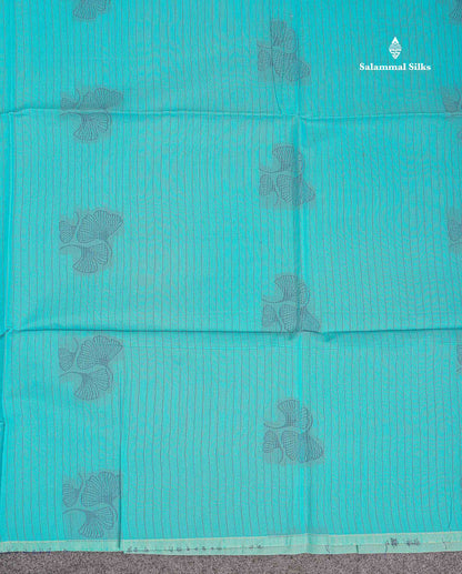 Sky Blue Beautiful Fancy Kora Cotton Saree With Contrast Baby Pink Blouse