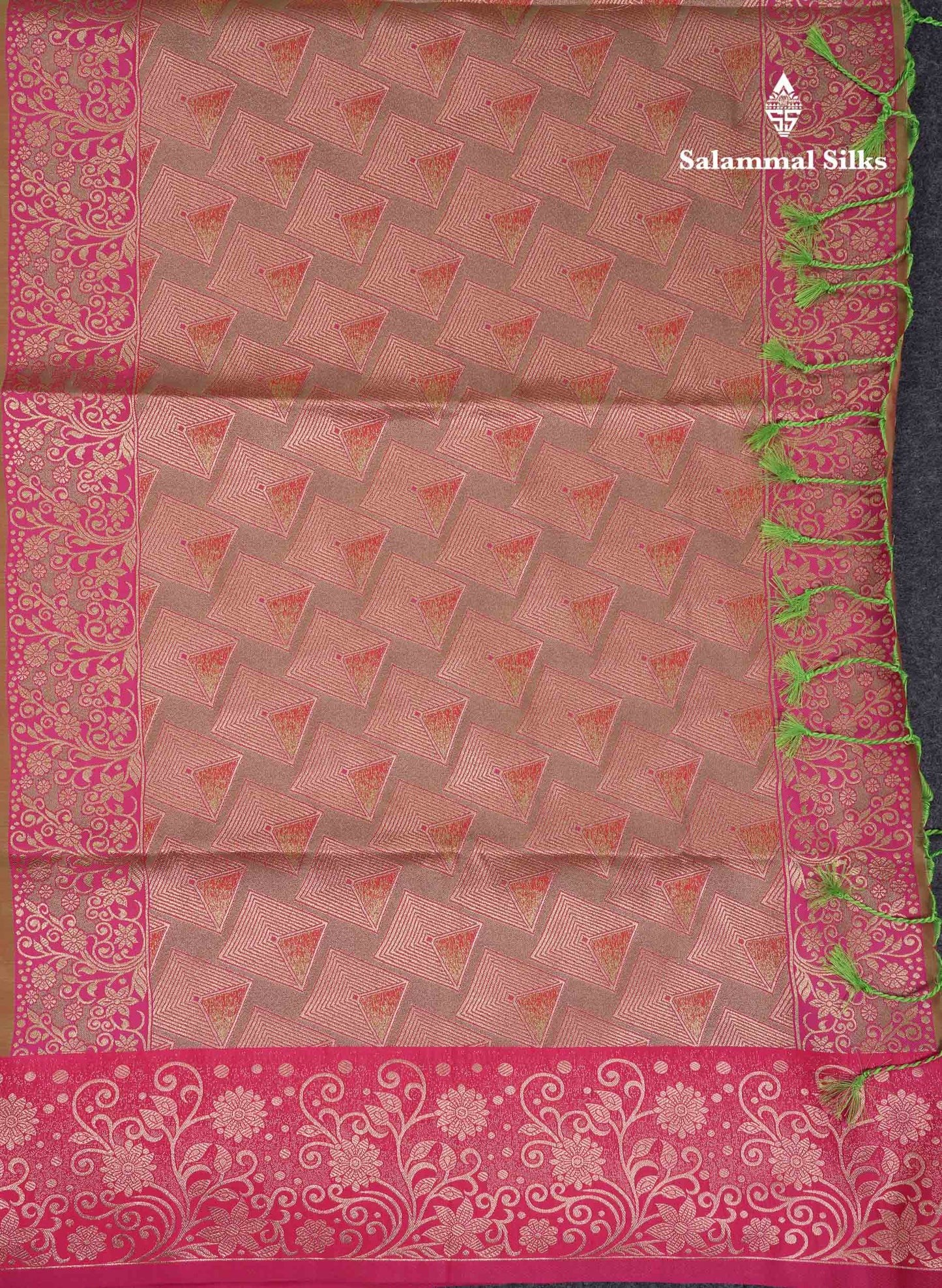 Beautiful Manthulir Yellow Semi Silk Saree With Contrast Pink Fancy Border