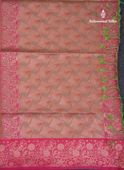 Beautiful Manthulir Yellow Semi Silk Saree With Contrast Pink Fancy Border