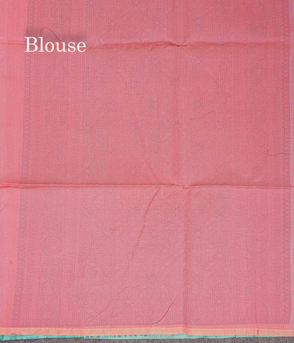 Sky Blue Beautiful Fancy Kora Cotton Saree With Contrast Baby Pink Blouse