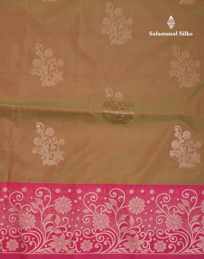 Beautiful Manthulir Yellow Semi Silk Saree With Contrast Pink Fancy Border
