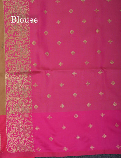 Beautiful Manthulir Yellow Semi Silk Saree With Contrast Pink Fancy Border