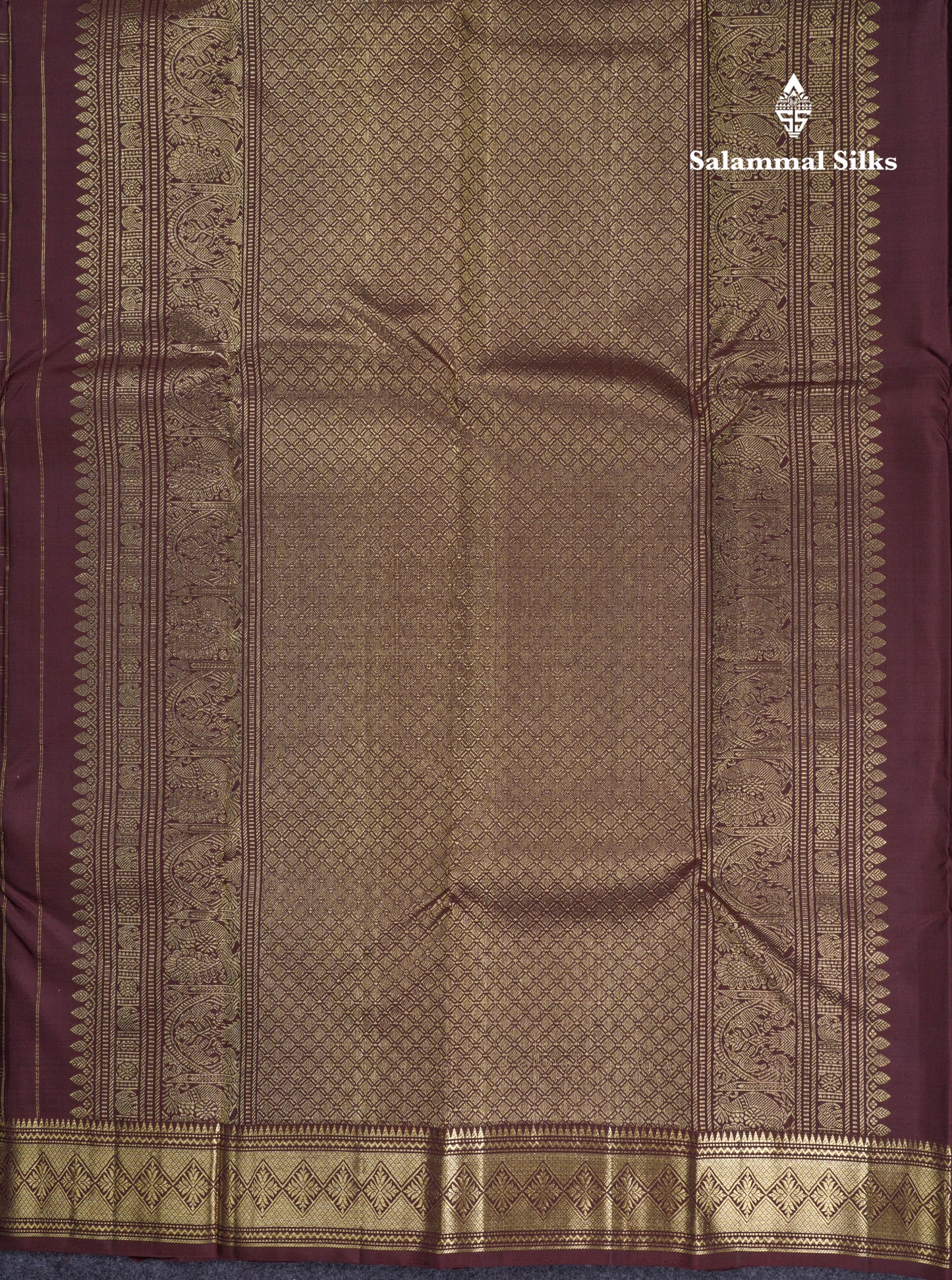Dark Brown Zari Checks Pure Kanjivaram Silk Saree With Traditional Border