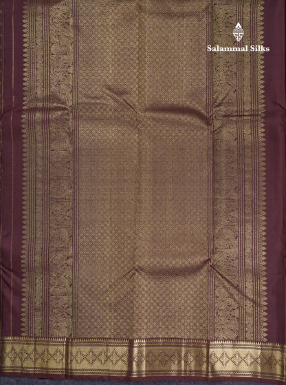 Dark Brown Zari Checks Pure Kanjivaram Silk Saree With Traditional Border