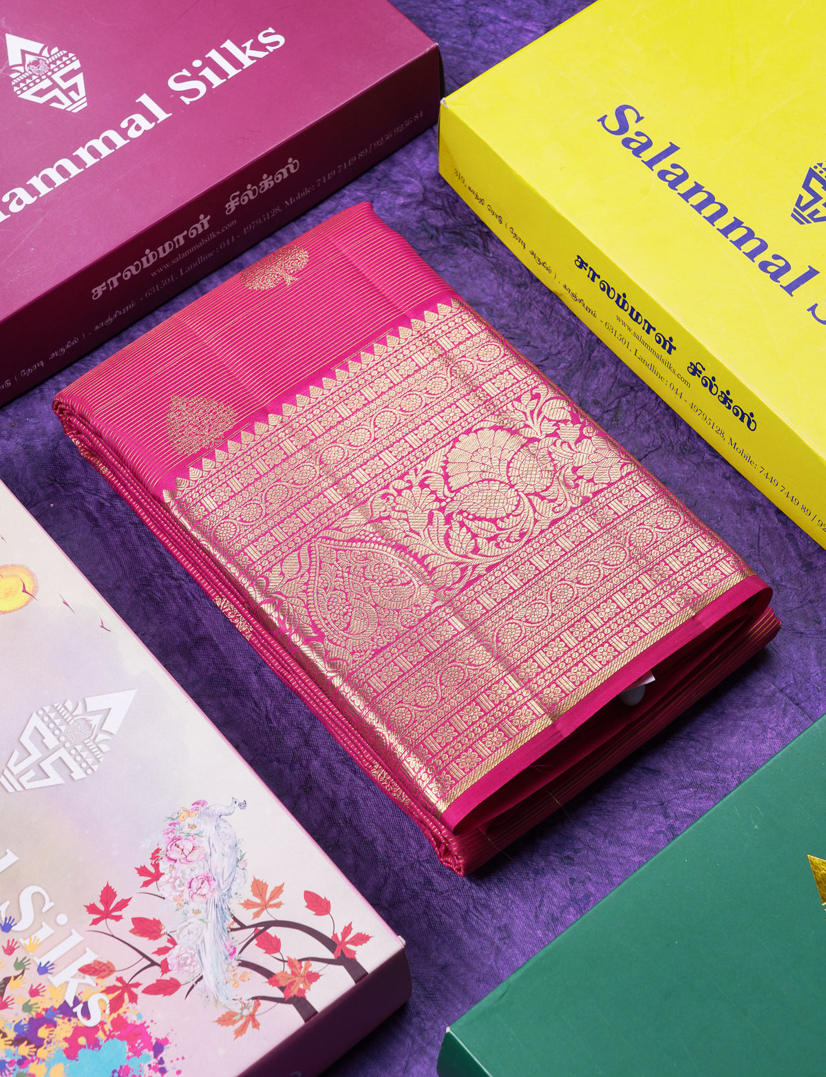 Beautiful Pink Vaira Oosi Lines Pure Kanjivaram Silk Saree With Traditional Evening Morning Border