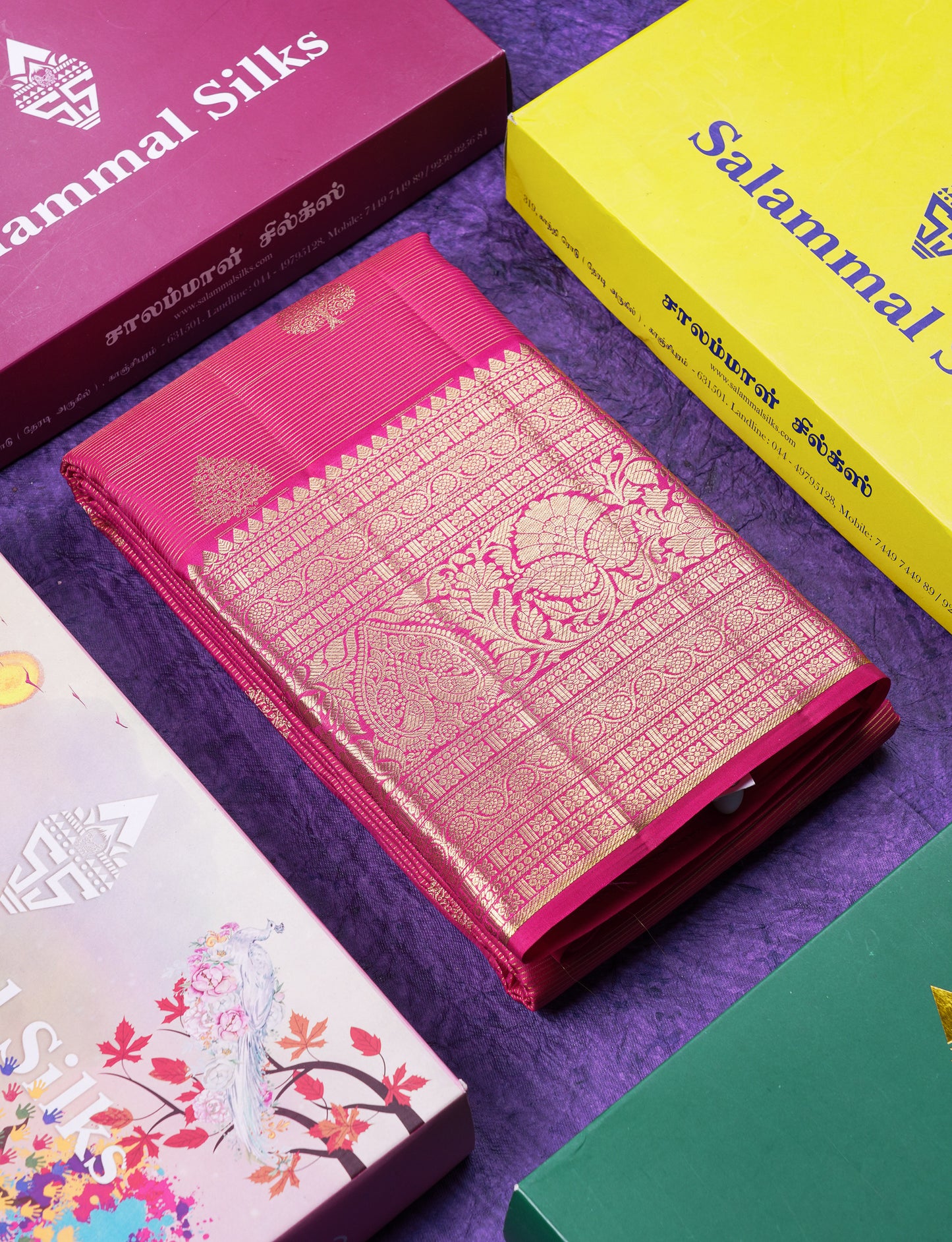 Beautiful Pink Vaira Oosi Lines Pure Kanjivaram Silk Saree With Traditional Evening Morning Border