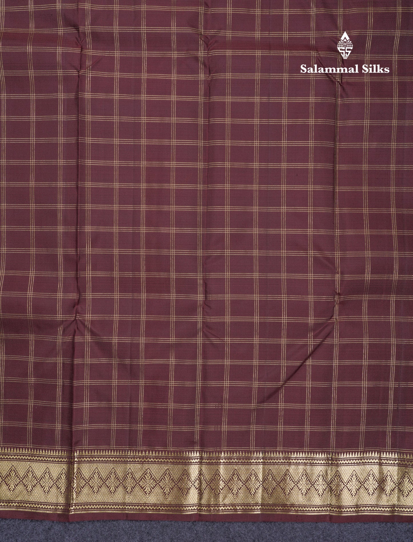 Dark Brown Zari Checks Pure Kanjivaram Silk Saree With Traditional Border