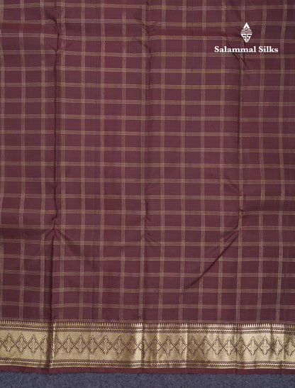 Dark Brown Zari Checks Pure Kanjivaram Silk Saree With Traditional Border