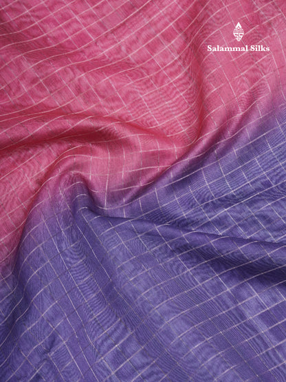 Multicolour Fancy Body Checks Cotton Mix Saree With Floral Kalamkari Blouse