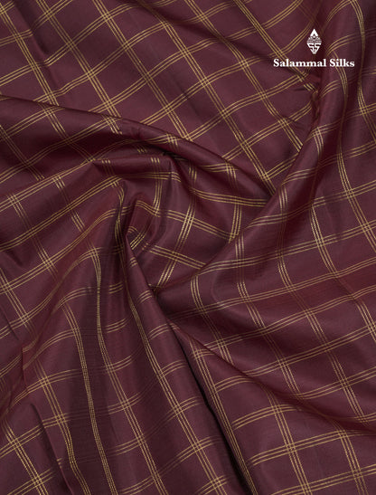 Dark Brown Zari Checks Pure Kanjivaram Silk Saree With Traditional Border