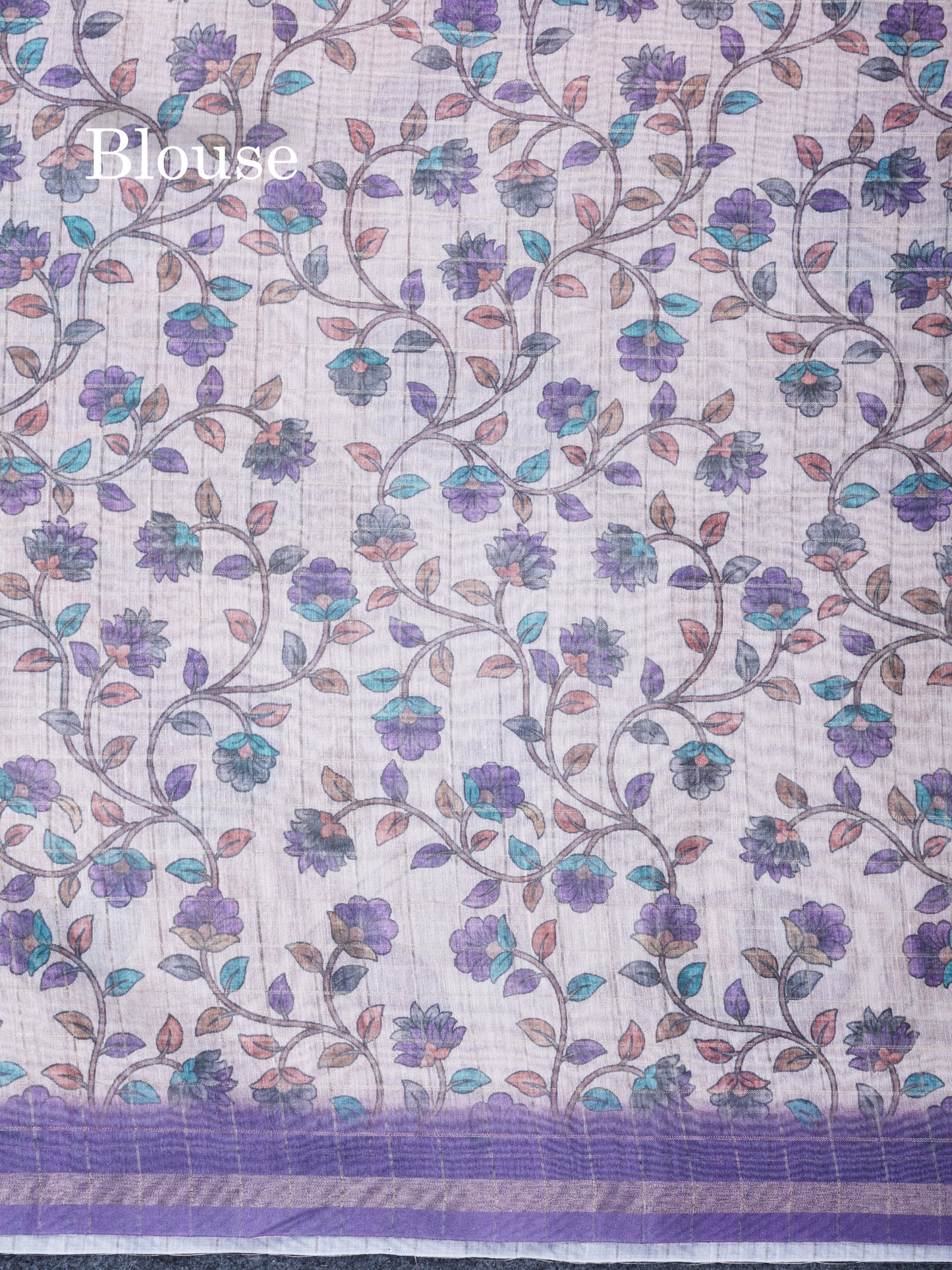 Multicolour Fancy Body Checks Cotton Mix Saree With Floral Kalamkari Blouse