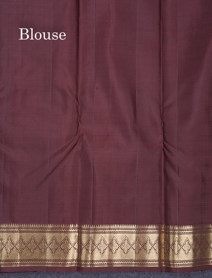 Dark Brown Zari Checks Pure Kanjivaram Silk Saree With Traditional Border