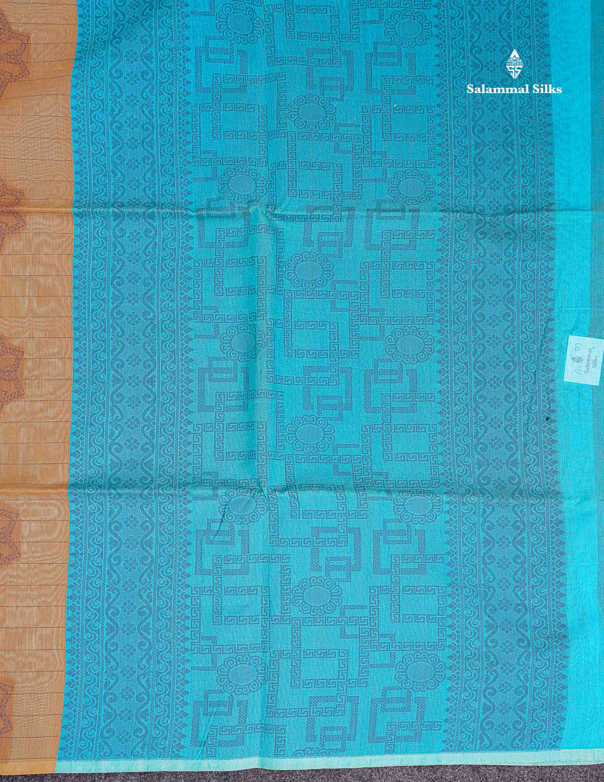 Peach Beautiful Fancy Kora Cotton Saree With Contrast Sky Blue Blouse