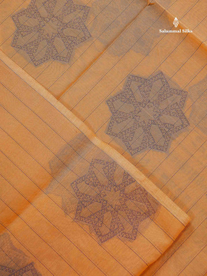 Peach Beautiful Fancy Kora Cotton Saree With Contrast Sky Blue Blouse