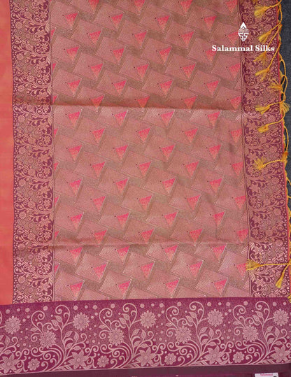 Beautiful Manthulir Yellow Semi Silk Saree With Contrast Pink Fancy Border