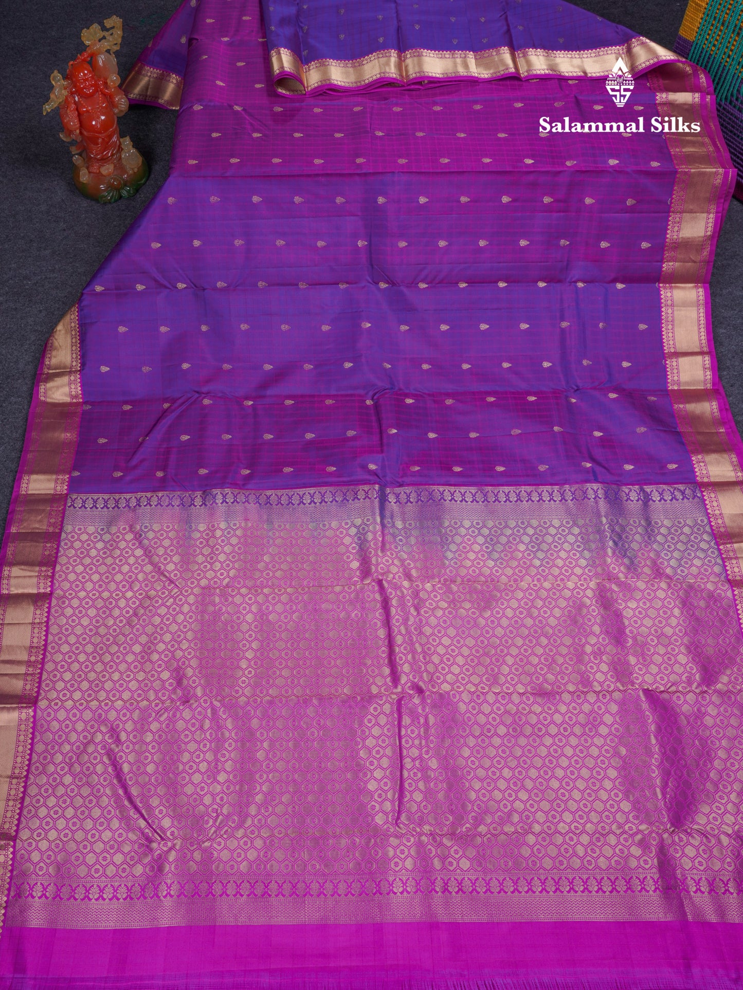 Vadamalli Pure Kanjivaram Silk Saree With Contrast Magenta Pink Traditional Small Border
