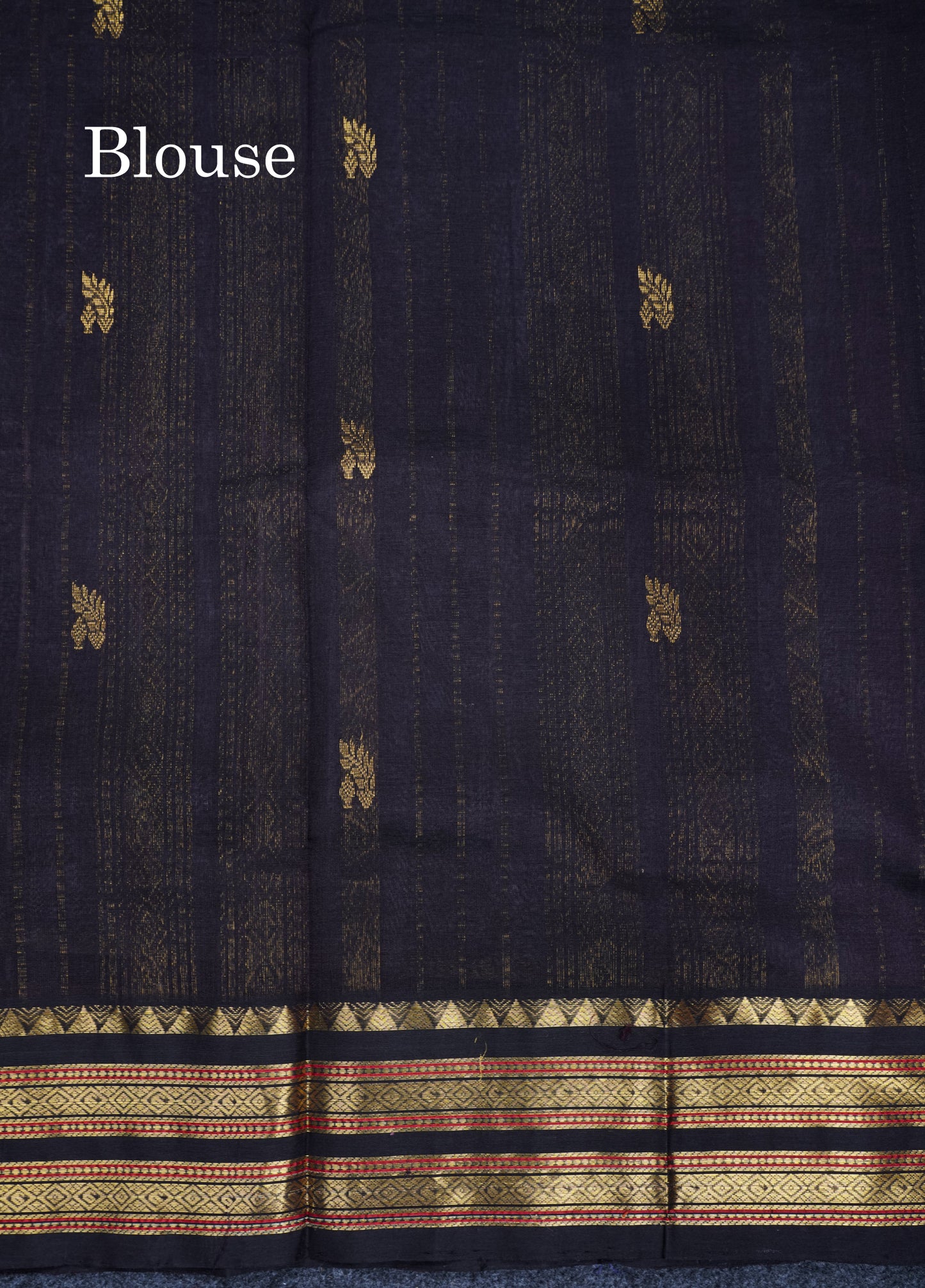 Blueish Grey Pure Silk Cotton Saree With Contrast Black Traditional Border