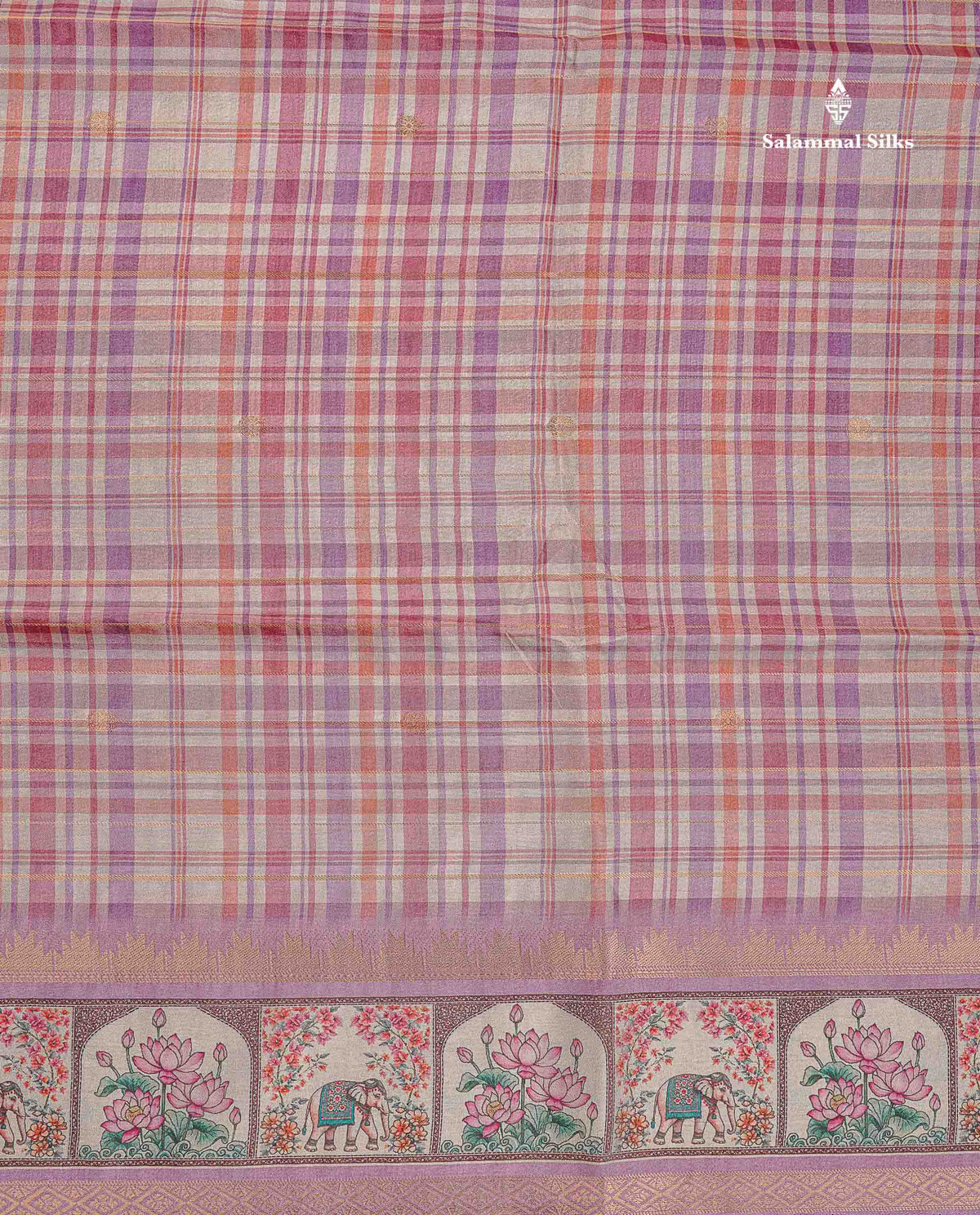 Semi Silk Saree - MultiColour Body Checks With Contrast Dusty Mauve Fancy Border