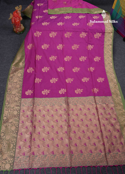 Beautiful Manthulir Yellow Semi Silk Saree With Contrast Pink Fancy Border