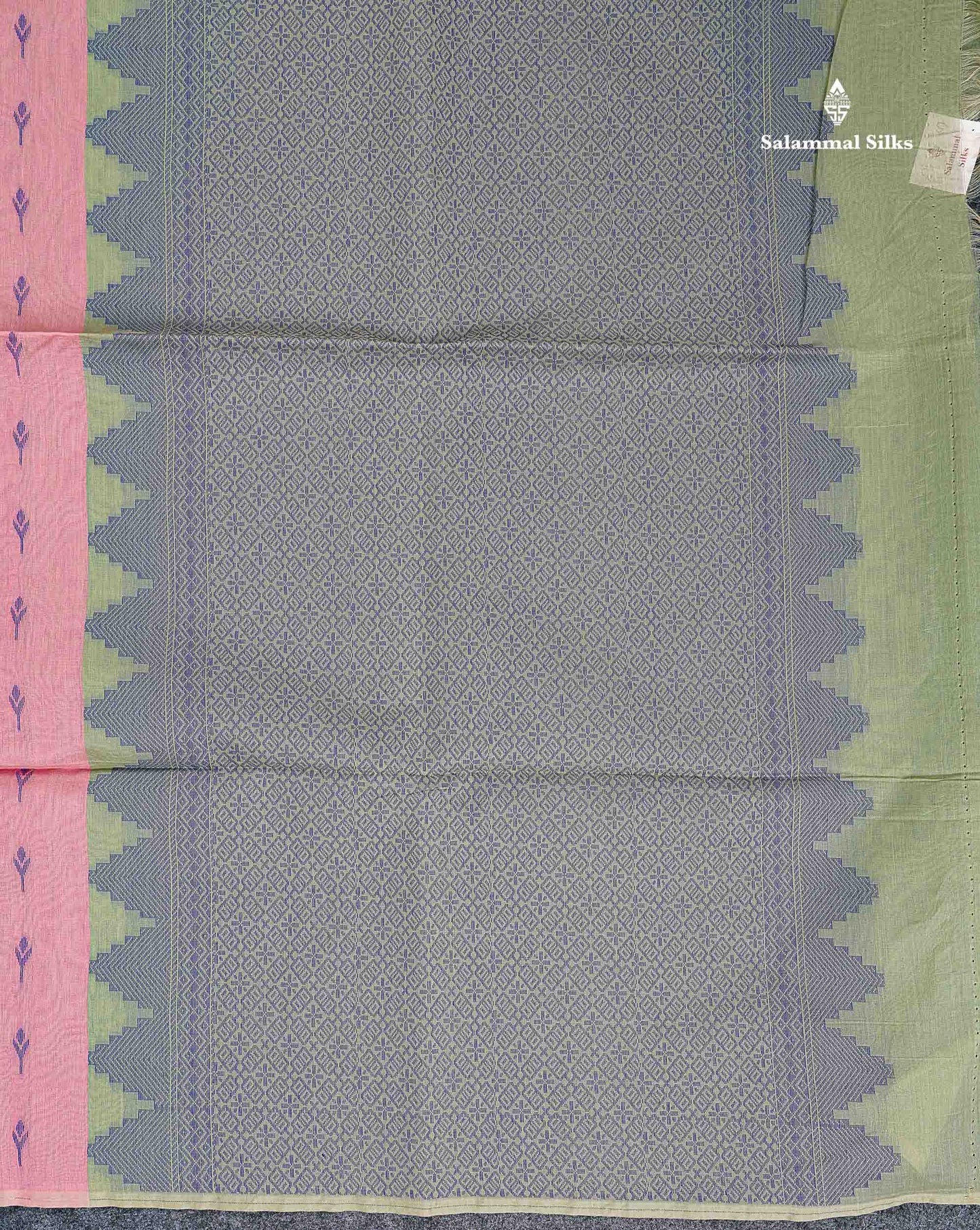Light Pink Beautiful Fancy Kora Cotton Saree With Contrast Green Shade Blouse