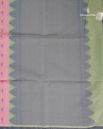 Light Pink Beautiful Fancy Kora Cotton Saree With Contrast Green Shade Blouse