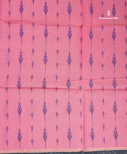 Light Pink Beautiful Fancy Kora Cotton Saree With Contrast Green Shade Blouse