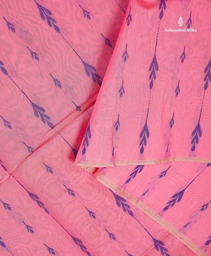 Light Pink Beautiful Fancy Kora Cotton Saree With Contrast Green Shade Blouse