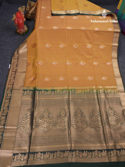 Beautiful Dark Purple Silver & Gold Zari  Semi Soft Silk Saree With Contrast Bottle Green Traditional Pallaku  Evening Morning Border