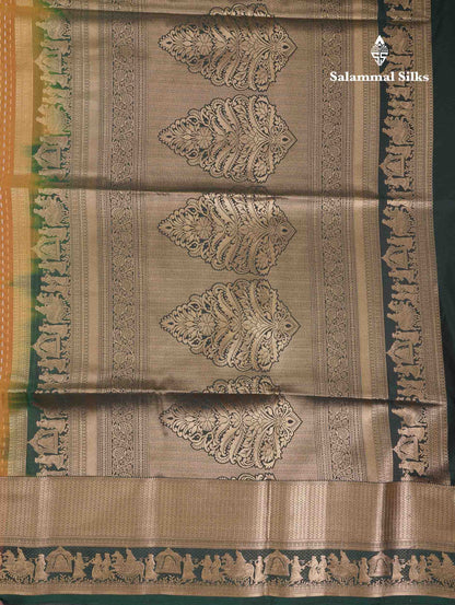 Beautiful Dark Purple Silver & Gold Zari  Semi Soft Silk Saree With Contrast Bottle Green Traditional Pallaku  Evening Morning Border