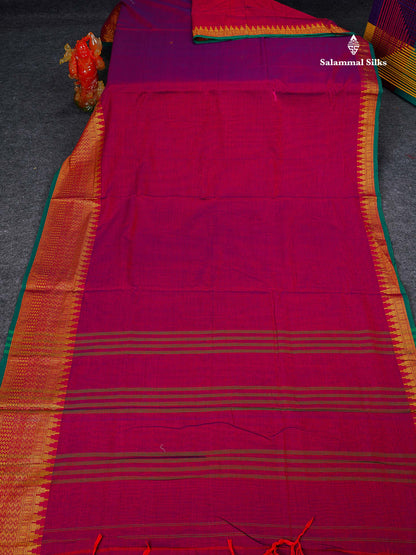 9 Yards Beautiful Violet Pure Cotton Saree With Gold Zari Border
