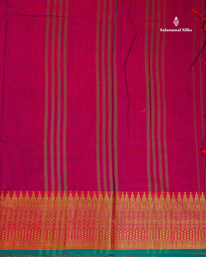 9 Yards Beautiful Violet Pure Cotton Saree With Gold Zari Border