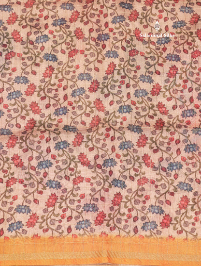 Fancy Cotton Mix Saree MultiColour Body Checks With Floral Kalamkari Blouse