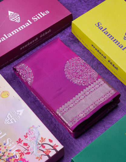 Beautiful Magenta Puremix Silk Saree With Traditional Medium Border