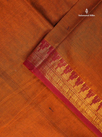9 Yards Beautiful olive Brown Pure Cotton Saree With Gold Zari Border